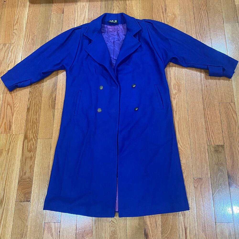 J.F.II Vintage Double-Breasted Blue Wool Blend Coat Women's Size L/XL